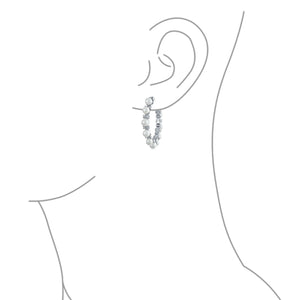 White Imitation Pearl Pageant Statement Hoop Earrings Silver Plated
