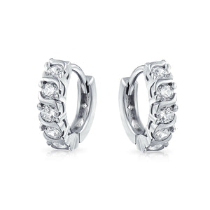 Wave Round Solitaire CZ Kpop Hoop Earrings Birthstone Colors - Joyeria Lady