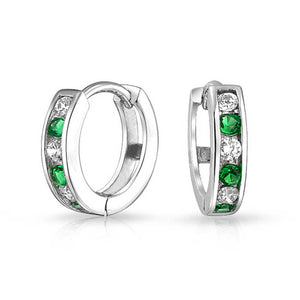 CZ Channel Hoop Earrings Rose Gold Plated Silver Birthstone Colors