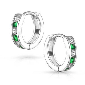 CZ Channel Hoop Earrings Rose Gold Plated Silver Birthstone Colors