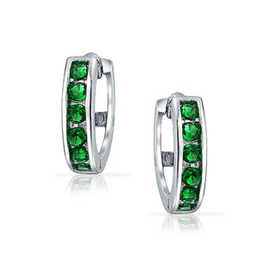 CZ Channel Hoop Earrings Rose Gold Plated Silver Birthstone Colors