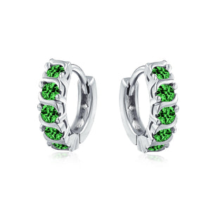 Wave Round Solitaire CZ Kpop Hoop Earrings Birthstone Colors