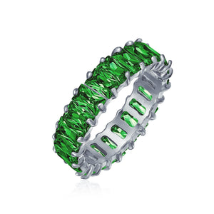 Clear Emerald Cut AAA CZ Eternity Wedding Band Ring Sterling Silver