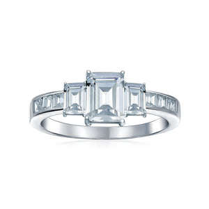 2CT Emerald Cut 3 Stone CZ Engagement Ring 925 Sterling Silver