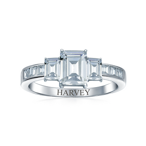 2CT Emerald Cut 3 Stone CZ Engagement Ring 925 Sterling Silver