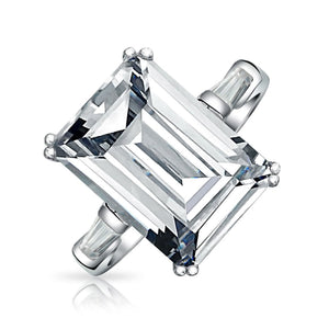 10CT Solitaire AAA CZ Emerald Cut Engagement Ring 925 Sterling Silver