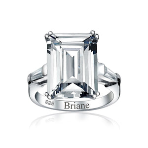 10CT Solitaire AAA CZ Emerald Cut Engagement Ring 925 Sterling Silver