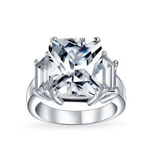 925 Sterling Silver 8CT AAA CZ Emerald Cut Engagement Ring Baguette - Joyeria Lady