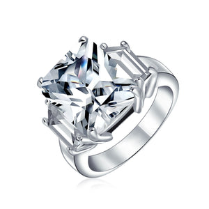 925 Sterling Silver 8CT AAA CZ Emerald Cut Engagement Ring Baguette