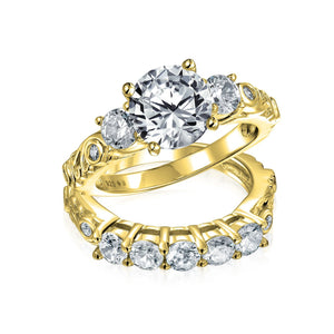 3CT Princess Cut AAA CZ Engagement Ring Set 14K Sterling Silver