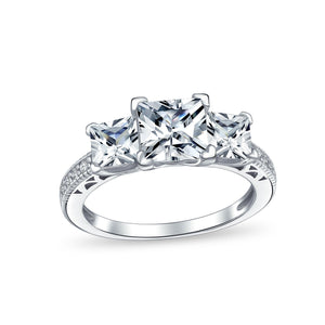 3CT Princess Cut 3 Stone CZ Engagement Wedding Ring Sterling Silver