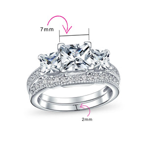 3CT Princess Cut 3 Stone CZ Engagement Wedding Ring Sterling Silver