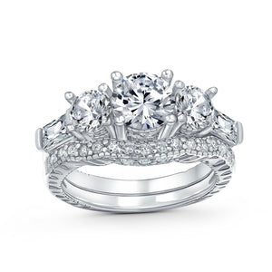3 CT Solitaire 3 Stone CZ Engagement Wedding Ring 925 Sterling Silver - Joyeria Lady