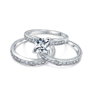 2CT Solitaire Princess Cut AAA CZ Engagement Ring Set Sterling Silver