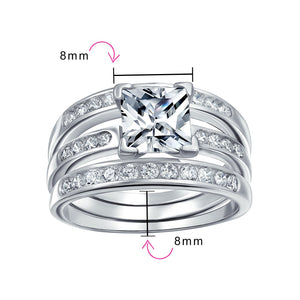 2CT Solitaire Princess Cut AAA CZ Engagement Ring Set Sterling Silver