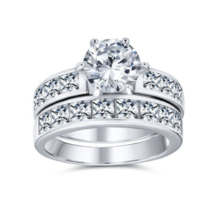3CT Solitaire AAA CZ Band Engagement Wedding Ring Set Sterling Silver - Joyeria Lady