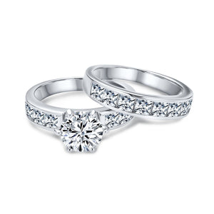 3CT Solitaire AAA CZ Band Engagement Wedding Ring Set Sterling Silver