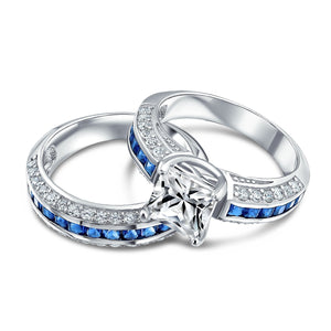 3CT Princess Solitaire CZ Engagement Wedding Ring Set Sterling Silver