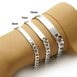 Charming Sterling Silver Engravable Brushed Center Cuban I.D. Bracelet - Joyeria Lady