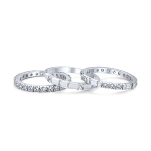 Stacking AAA CZ Baguette Eternity Wedding Band Ring Set 925 Sterling