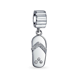 Tropical Vacation Flip Flop Sandal Beach CZ Accent Women Charm Bead - Joyeria Lady