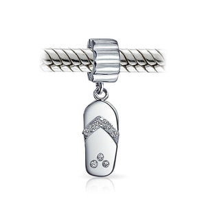 Tropical Vacation Flip Flop Sandal Beach CZ Accent Women Charm Bead