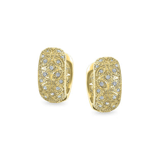 Victorian Style Filigree Flower CZ Hoop Earrings Silver Tone