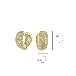Victorian Style Filigree Flower CZ Hoop Earrings Silver Tone