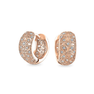Victorian Style Filigree Flower CZ Hoop Earrings Silver Tone