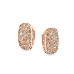 Victorian Style Filigree Flower CZ Hoop Earrings Silver Tone