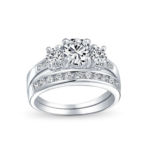 3CT Solitaire 3 Stone CZ Engagement Wedding Ring 925 Sterling Silver - Joyeria Lady