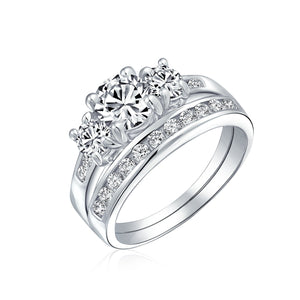 3CT Solitaire 3 Stone CZ Engagement Wedding Ring 925 Sterling Silver