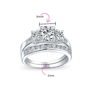 3CT Solitaire 3 Stone CZ Engagement Wedding Ring 925 Sterling Silver