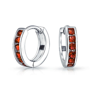 CZ Channel Hoop Earrings Rose Gold Plated Silver Birthstone Colors