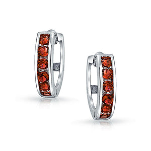 CZ Channel Hoop Earrings Rose Gold Plated Silver Birthstone Colors