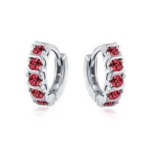 Wave Round Solitaire CZ Kpop Hoop Earrings Birthstone Colors