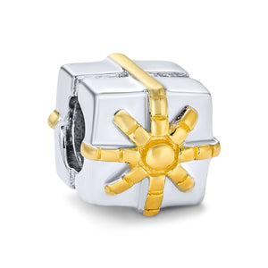 Ribbon Bow Birthday Present Gift Box Charm Bead 925 Sterling Silver