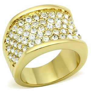 GL006 IP Gold(Ion Plating) Brass Ring with Top Grade Crystal in Clear - Joyeria Lady