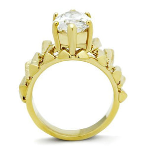 GL080 IP Gold(Ion Plating) Brass Ring with AAA Grade CZ in Clear