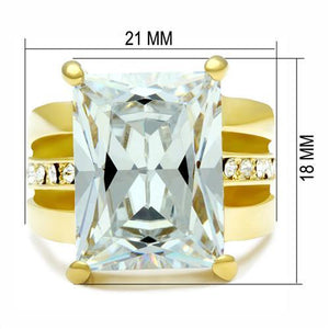 GL089 IP Gold(Ion Plating) Brass Ring with AAA Grade CZ in Clear
