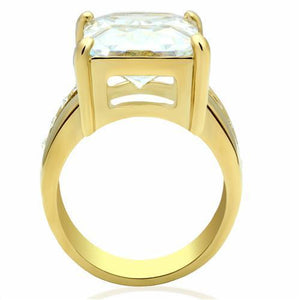 GL089 IP Gold(Ion Plating) Brass Ring with AAA Grade CZ in Clear