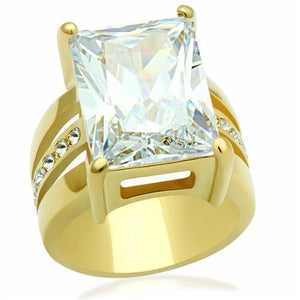 GL089 IP Gold(Ion Plating) Brass Ring with AAA Grade CZ in Clear - Joyeria Lady