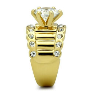 GL095 IP Gold(Ion Plating) Brass Ring with AAA Grade CZ in Clear