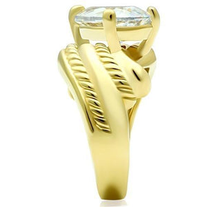 GL100 IP Gold(Ion Plating) Brass Ring with AAA Grade CZ in Clear