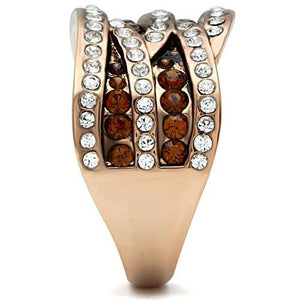 GL217 IP Rose Gold(Ion Plating) Brass Ring with Top Grade Crystal in Smoked Quartz