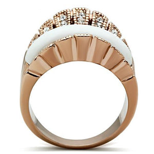 GL223 IP Rose Gold(Ion Plating) Brass Ring with Semi-Precious in White