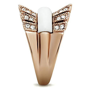 GL223 IP Rose Gold(Ion Plating) Brass Ring with Semi-Precious in White
