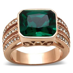 GL240 IP Rose Gold(Ion Plating) Brass Ring with Synthetic in Blue Zircon - Joyeria Lady
