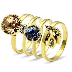 GL276 IP Gold(Ion Plating) Brass Ring with Top Grade Crystal in Multi Color