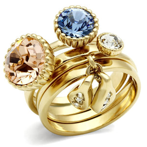 GL276 IP Gold(Ion Plating) Brass Ring with Top Grade Crystal in Multi Color - Joyeria Lady